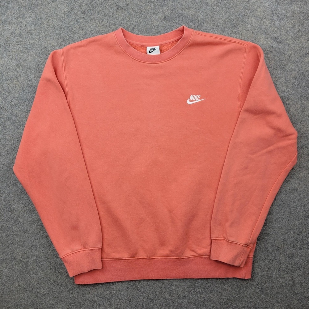 Nike Sweatshirt Mens Medium Pink Fleece Pullover Crewneck Swoosh Logo Athletic
